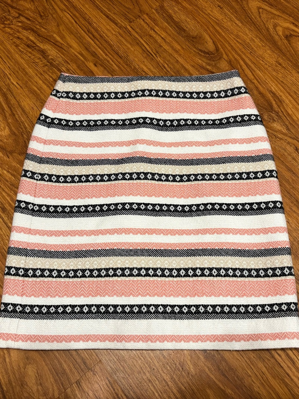 LOFT OUTLET petite pink, black & white striped skirt with geometric pattern 00P